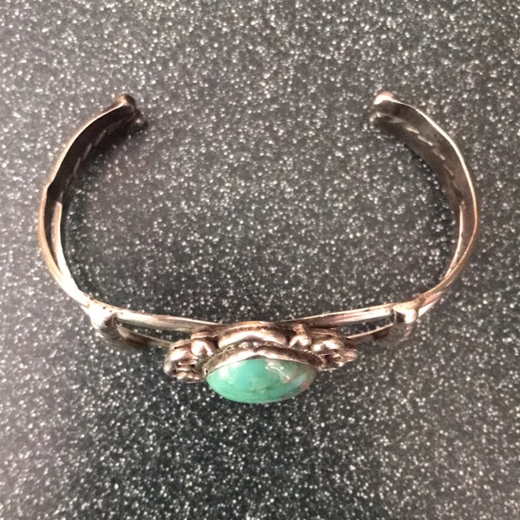 Vintage Turquoise and Sterling Silver Cuff Bracelet - Picture 2 of 3